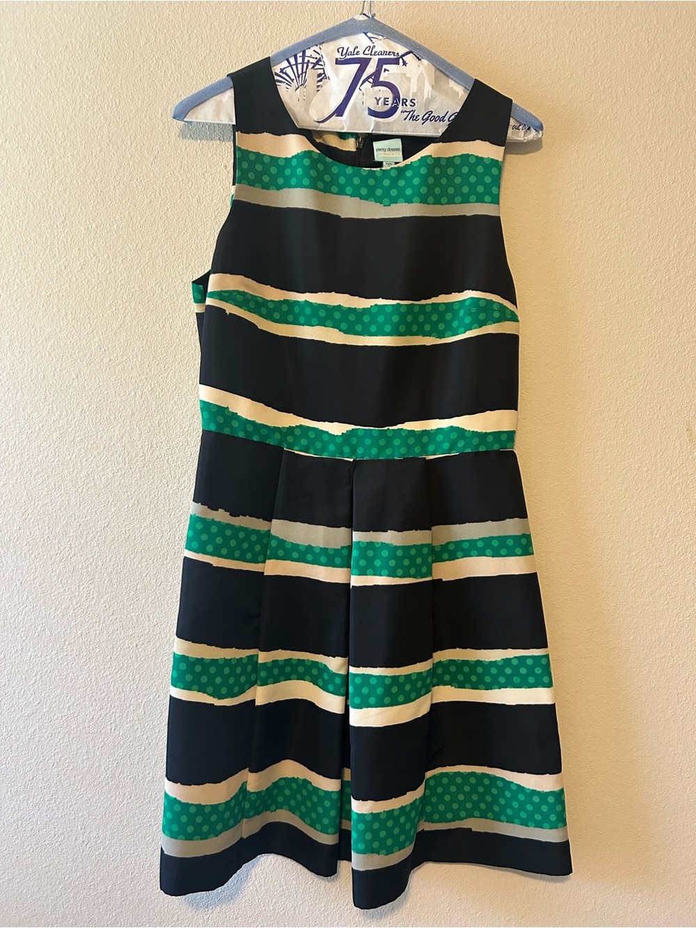 Girls' Black and Green Striped Fit-and-Flare Dress